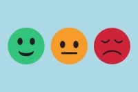 3 emoticon faces: green smiling face, orange neutral face and red sad face