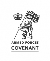 Armed forces covenant logo - drawing of a lion holding a union flag next to a crown