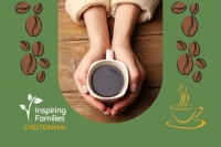 our place coffee morning advertised with hands around hot beverage