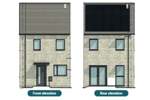 Front and rear elevation of 2-bed houses at 320 Swindon Road
