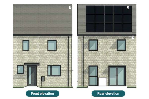 Front and rear elevation of 3-bed house at 320 Swindon Road