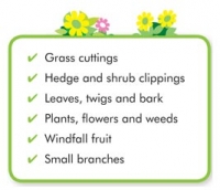 grass cuttings; hedge and shrub clippings; leaves, twigs and bark; plants, flowers and weeds; windfall fruit; small branches