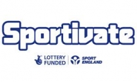 Sportivate logo, white with navy outline