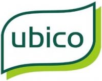 Ubico logo - green text on green and white leaf design