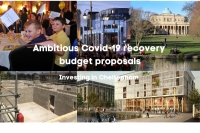 Images of Cheltenham with the text 'Ambitious Covid-19 recovery budget proposals - investing in Cheltenham
