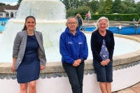 Cllr Rowena Hay, Cllr Victoria Atherstone, Julie Sargent (CEO of Sandford Lido) on a tour of Sandford Park lido